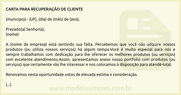 Modelo de Carta para Recuperação de Cliente