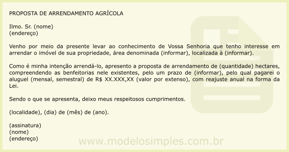 Modelo de Carta Proposta de Arrendamento Agrícola