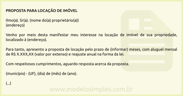 Modelo de Carta Proposta para Locação de Imóvel