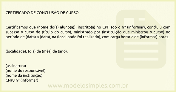 Modelo de Certificado de Conclusão de Curso