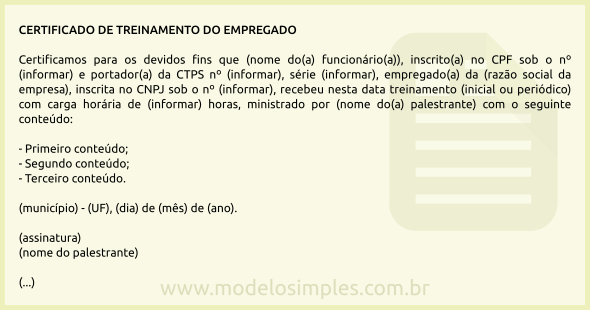 Modelo de Certificado de Treinamento do Empregado