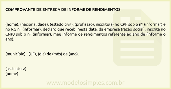 Modelo de Comprovante de Entrega de Informe de Rendimentos