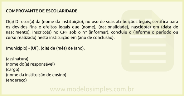 Modelo de Comprovante de Escolaridade