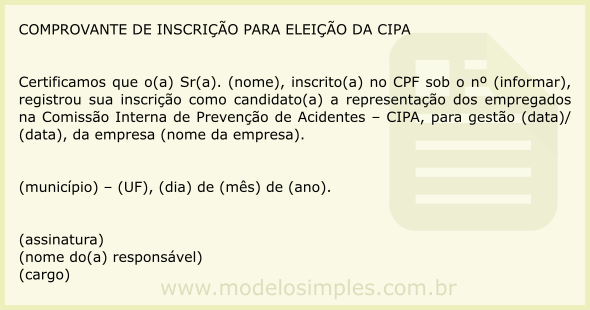 Modelo de Comprovante de Inscrição para Eleição da CIPA