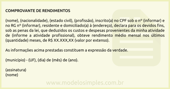 Modelo de Comprovante de Rendimentos