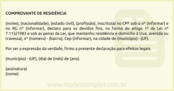 Modelo de Comprovante de Residência