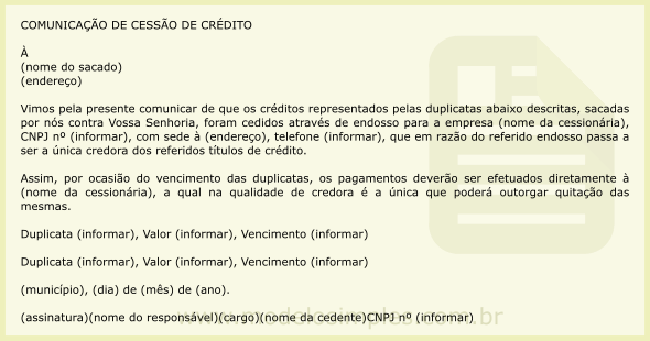 Modelo de Comunicação de Cessão de Crédito