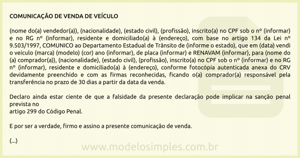 Modelo de Comunicação de Venda de Veículo