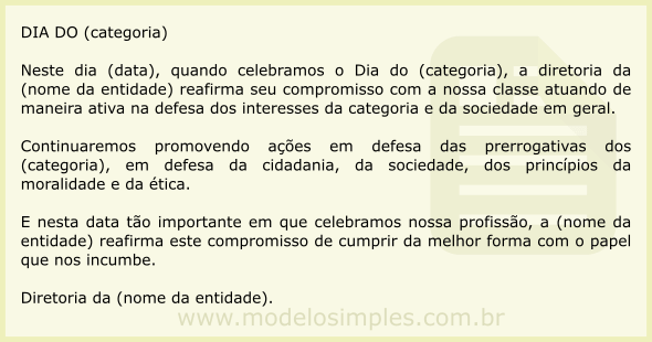 Modelo de Comunicado de Celebração do Dia da Categoria Profissional