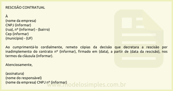 Modelo de Comunicado de Rescisão por Inadimplemento Contratual