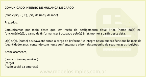 Modelo de Comunicado Interno de Mudança em Cargo