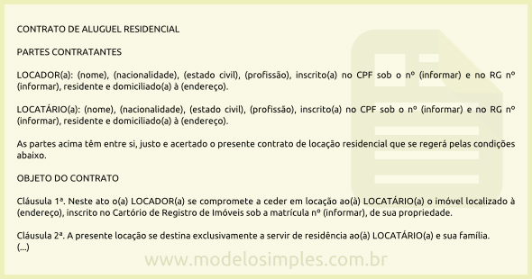 Modelo de Contrato de Aluguel Residencial