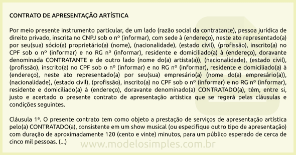 Modelo de Contrato de Apresentação Artística