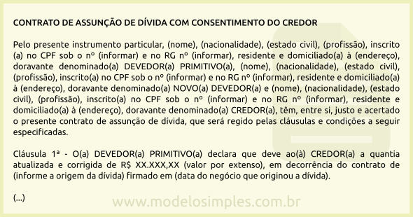 Modelo de Contrato de Assunção de Dívida com Consentimento do Credor