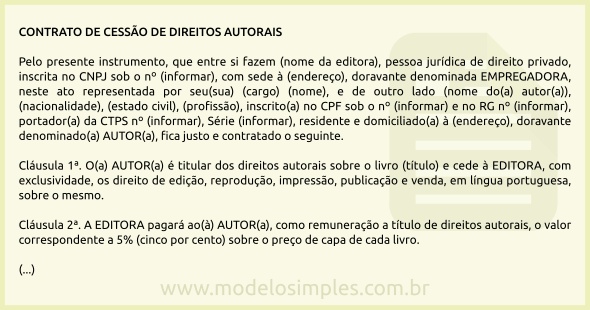 Modelo de Contrato de Cessão de Direitos Autorais