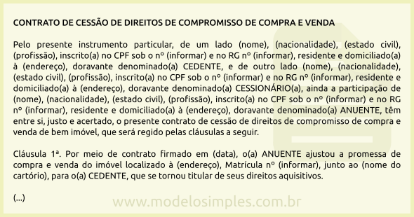 Modelo de Contrato de Cessão de Direitos de Compromisso de Compra e Venda