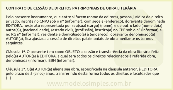 Modelo de Contrato de Cessão de Direitos Patrimoniais de Obra Literária