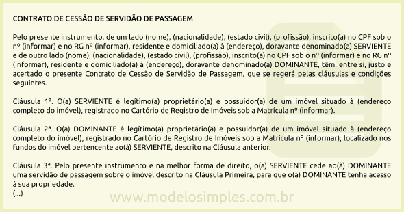 Modelo de Contrato de Cessão de Servidão de Passagem