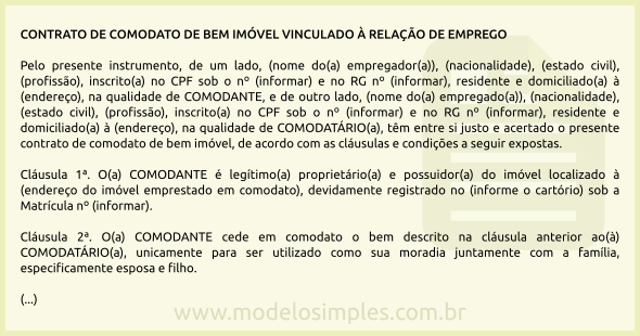 Modelo de Contrato de Comodato de Imóvel Vinculado à Relação de Emprego