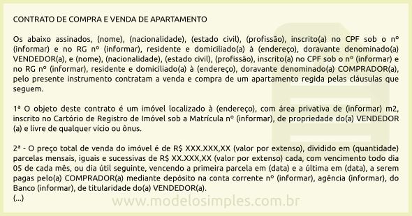 Modelo de Contrato de Compra e Venda de Apartamento