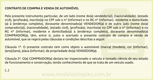 Modelo de Contrato de Compra e Venda de Automóvel