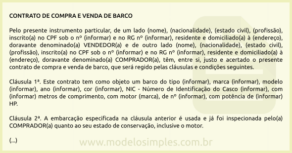 Modelo de Contrato de Compra e Venda de Barco