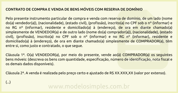 Modelo de Contrato de Compra e Venda de Bens com Reserva de Domínio