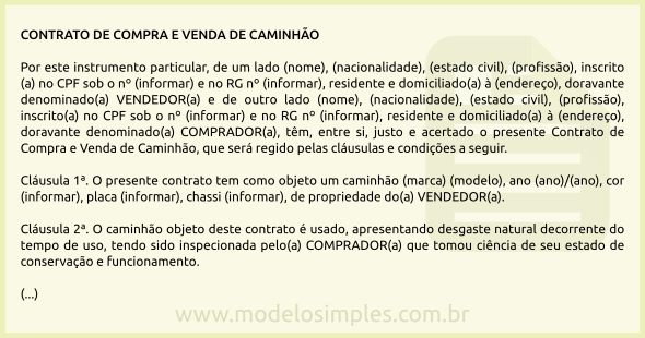 Modelo de Contrato de Compra e Venda de Caminhão