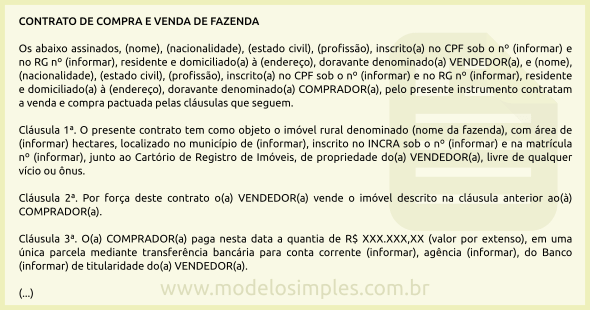 Contrato de compra e venda terreno rural