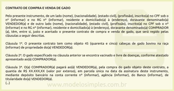 Modelo de Contrato de Compra e Venda de Gado