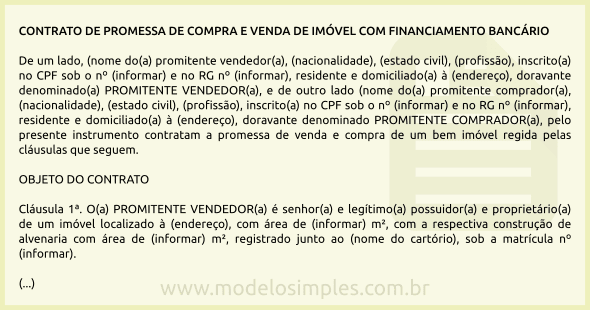 Modelo de Contrato de Compra e Venda de Imóvel com Financiamento Bancário