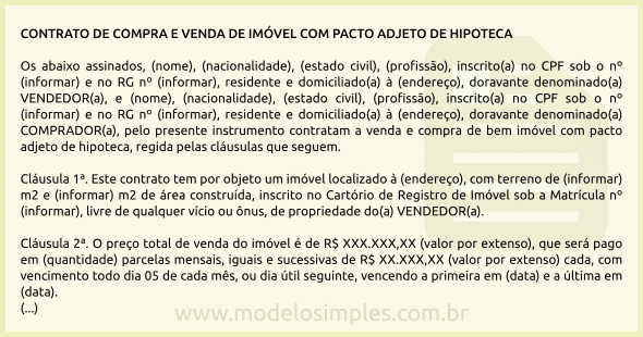 Modelo de Contrato de Compra e Venda de Imóvel com Pacto Adjeto de Hipoteca