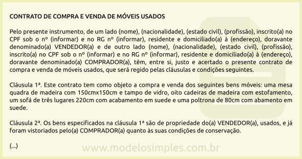 Modelo de Contrato de Compra e Venda de Móveis Usados