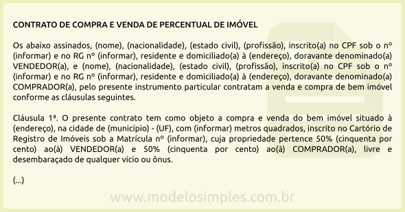 Modelo de Contrato de Compra e Venda de Percentual de Imóvel