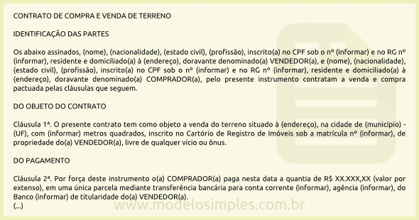 Modelo de Contrato de Compra e Venda de Terreno