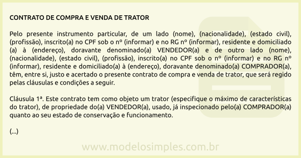 Modelo de Contrato de Compra e Venda de Trator