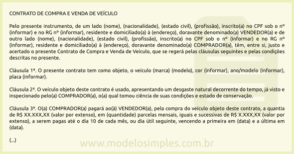 Modelo de Contrato de Compra e Venda de Veículo