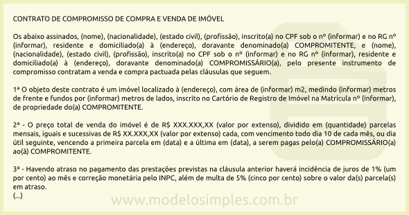 Modelo de Contrato de Compromisso de Compra e Venda de Imóvel