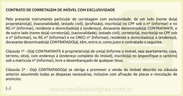 Modelo de Contrato de Corretagem para Venda de Imóvel com Exclusividade