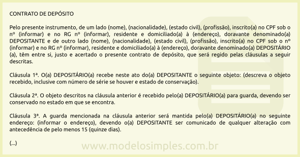 Modelo de Contrato de Depósito