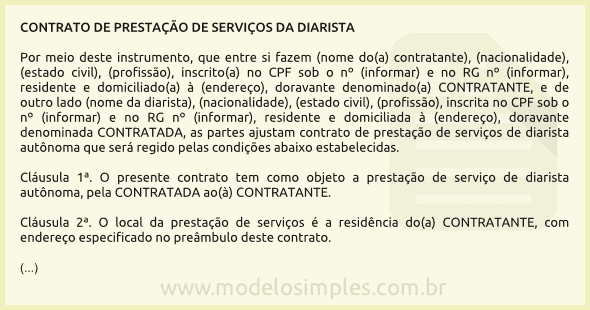 Modelo de Contrato de Diarista