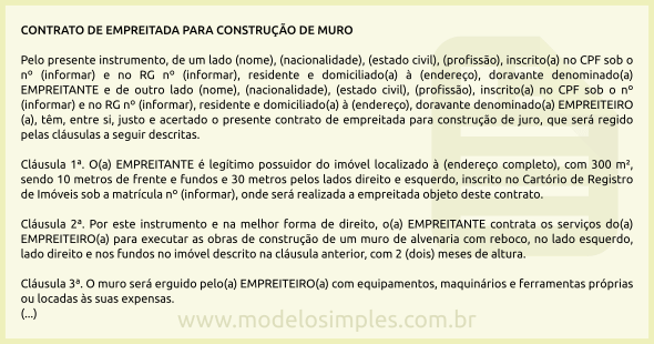 Modelo de Contrato de Empreitada para Construção de Muro