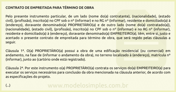 Modelo de Contrato de Empreitada para Término de Obra