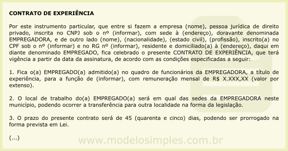 Modelo de Contrato de Experiência