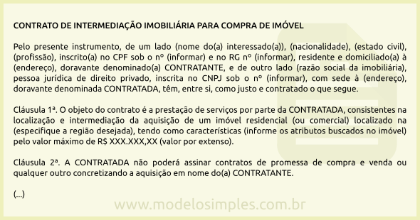 Modelo de Contrato de Intermediação Imobiliária para Compra de Imóvel