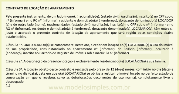 Modelo de Contrato de Locação de Apartamento