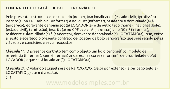 Modelo de Contrato de Locação de Bolo Cenográfico