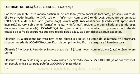 Modelo de Contrato de Locação de Cofre de Segurança