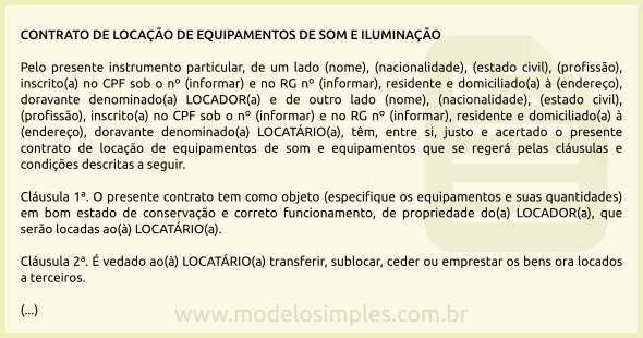 Modelo de Contrato de Locação de Equipamentos de Som e Iluminação