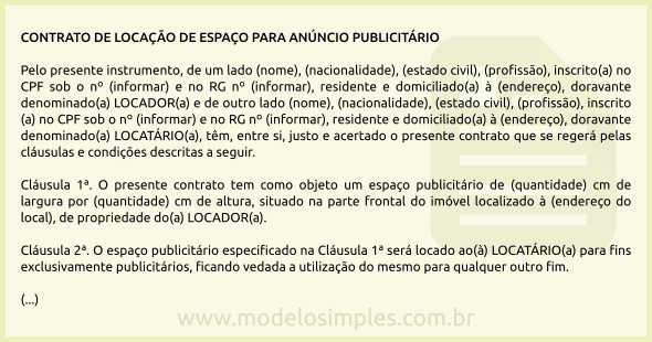 Modelo de Contrato de Locação de Espaço para Anúncio Publicitário